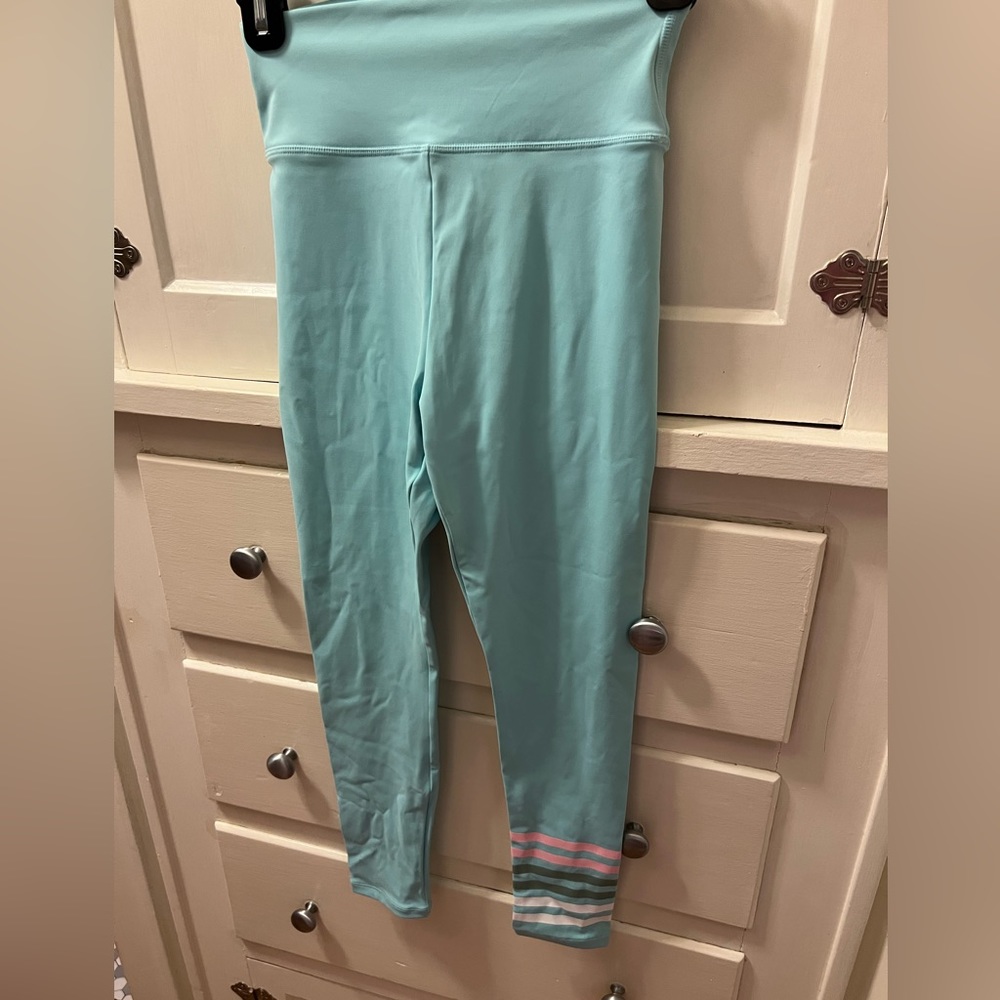 Addison Bay Aqua Leggings with Pink Stripes